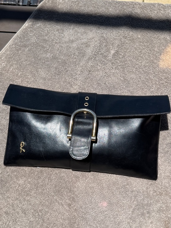 Roberta di Camerino Handbags - Roberta di Camerino Black Leather Belted Clutch Bag Vintage